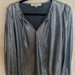 LOFT Metallic Silver Blouse